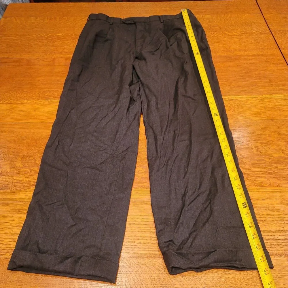 Brooks Brothers 1818 Madison 100% Wool Dress Pants Black Pleated Cuffed 43x37